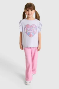 US Polo Assn. Girls' Crew Neck Sleeves Frilly Lilac T-Shirt - Image 4