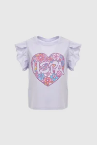 US Polo Assn. Girls' Crew Neck Sleeves Frilly Lilac T-Shirt - Image 6