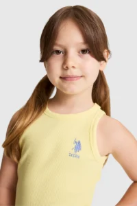 US Polo Assn. Girls' Light YELLOW Crew Neck Basic T-Shirt - Image 2