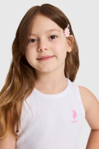 US Polo Assn. Girls' WHITE Crew Neck Basic T-Shirt - Image 2