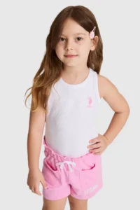 US Polo Assn. Girls' WHITE Crew Neck Basic T-Shirt - Image 3