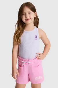 US Polo Assn. Girls' Lilac Crew Neck Basic T-Shirt