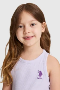 US Polo Assn. Girls' Lilac Crew Neck Basic T-Shirt - Image 2