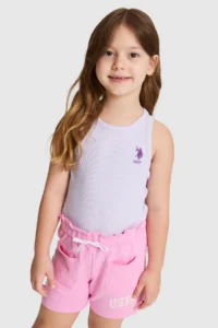 US Polo Assn. Girls' Lilac Crew Neck Basic T-Shirt - Image 3
