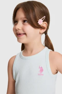 US Polo Assn. Girls' Water Green Crew Neck Basic T-Shirt - Image 2