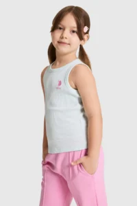 US Polo Assn. Girls' Water Green Crew Neck Basic T-Shirt - Image 3