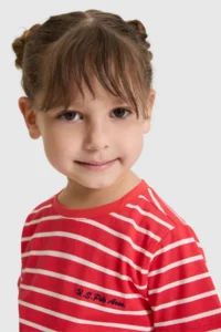 US Polo Assn. Girls' Crew Neck Striped Red T-Shirt - Image 2