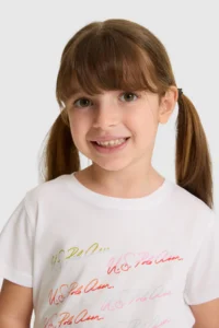 US Polo Assn. Girls' Crew Neck WHITE T-Shirt - Image 2