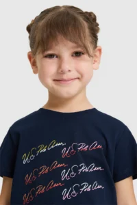 US Polo Assn. Girls' Crew Neck NAVY BLUE T-Shirt - Image 2