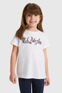 US Polo Assn. Girls' WHITE Fit Crew Neck Basic T-Shirt - Image 2