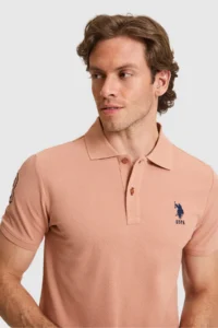 US Polo Assn. Men slim Fit Polo Shirt Collar Powder PINK Basic T-Shirt - Image 2