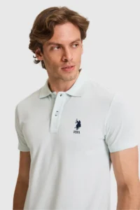 US Polo Assn. Men slim Fit Polo Shirt Collar Water Green Basic T-Shirt - Image 2