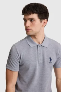 US Polo Assn. Men Gray Melange Basic T-Shirt - Image 2