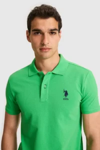 US Polo Assn. Men slim Fit Polo Shirt Collar Light Green Basic T-Shirt - Image 2
