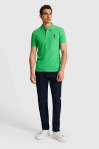 US Polo Assn. Men slim Fit Polo Shirt Collar Light Green Basic T-Shirt - Image 4