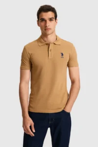 US Polo Assn. Men slim Fit Polo Shirt Collar Coconut Basic T-Shirt