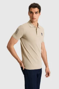 US Polo Assn. Men slim Fit Polo Shirt Collar Light Khaki Basic T-Shirt