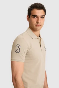 US Polo Assn. Men slim Fit Polo Shirt Collar Light Khaki Basic T-Shirt - Image 2