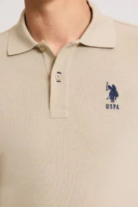 US Polo Assn. Men slim Fit Polo Shirt Collar Light Khaki Basic T-Shirt - Image 6
