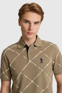 US Polo Assn. Men Khaki Regular Fit Polo Shirt Collar T-Shirt - Image 2