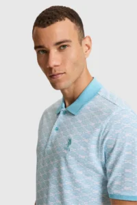US Polo Assn. Men Aqua Regular Fit Polo Shirt Collar T-Shirt - Image 2