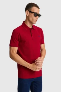 US Polo Assn. Men Burgundy Regular Fit Polo Shirt Collar Basic T-Shirt - Image 3