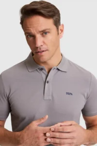 US Polo Assn. Men Gray Regular Fit Polo Shirt Collar Basic T-Shirt - Image 2