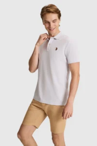 US Polo Assn. Men Light Gray Regular Fit Polo Shirt Collar Basic T-Shirt