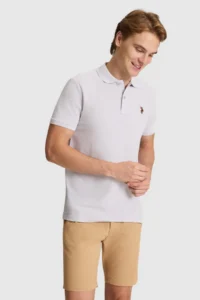 US Polo Assn. Men Light Gray Regular Fit Polo Shirt Collar Basic T-Shirt - Image 3