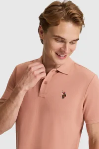 US Polo Assn. Men Powder PINK Regular Fit Polo Shirt Collar Basic T-Shirt - Image 2
