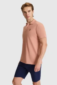 US Polo Assn. Men Powder PINK Regular Fit Polo Shirt Collar Basic T-Shirt - Image 3
