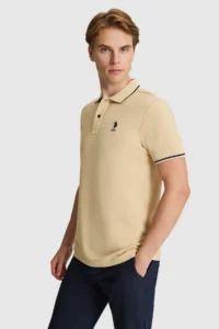 US Polo Assn. Men Beige slim Fit Polo Shirt Collar Basic T-Shirt - Image 3