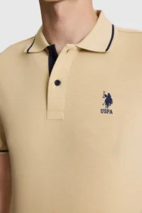US Polo Assn. Men Beige slim Fit Polo Shirt Collar Basic T-Shirt - Image 6