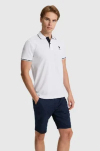 US Polo Assn. Men WHITE slim Fit Polo Shirt Collar Basic T-Shirt