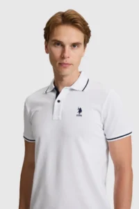 US Polo Assn. Men WHITE slim Fit Polo Shirt Collar Basic T-Shirt - Image 2