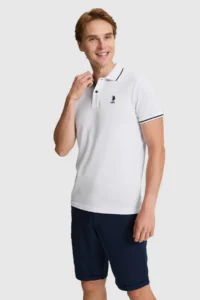 US Polo Assn. Men WHITE slim Fit Polo Shirt Collar Basic T-Shirt - Image 3