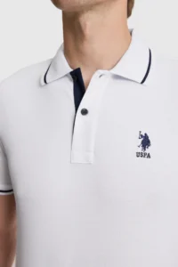 US Polo Assn. Men WHITE slim Fit Polo Shirt Collar Basic T-Shirt - Image 6