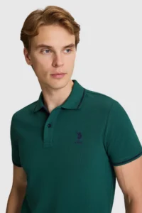US Polo Assn. Men dark Green slim Fit Polo Shirt Collar Basic T-Shirt - Image 2