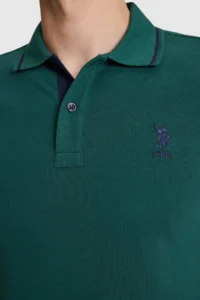 US Polo Assn. Men dark Green slim Fit Polo Shirt Collar Basic T-Shirt - Image 6