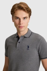 US Polo Assn. Men Anthracite Melange slim Fit Polo Shirt Collar Basic T-Shirt - Image 2