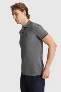 US Polo Assn. Men Anthracite Melange slim Fit Polo Shirt Collar Basic T-Shirt - Image 3
