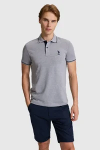 US Polo Assn. Men Gray Melange slim Fit Polo Shirt Collar Basic T-Shirt