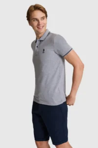US Polo Assn. Men Gray Melange slim Fit Polo Shirt Collar Basic T-Shirt - Image 3