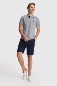 US Polo Assn. Men Gray Melange slim Fit Polo Shirt Collar Basic T-Shirt - Image 4