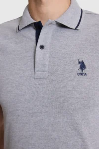 US Polo Assn. Men Gray Melange slim Fit Polo Shirt Collar Basic T-Shirt - Image 6
