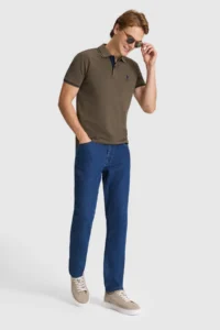 US Polo Assn. Men Dark Khaki slim Fit Polo Shirt Collar Basic T-Shirt - Image 4