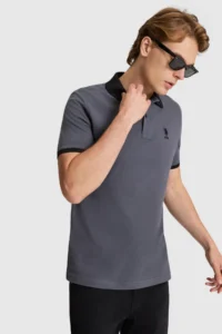 US Polo Assn. Men Anthracite Regular Fit Polo Shirt Collar Basic T-Shirt