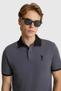 US Polo Assn. Men Anthracite Regular Fit Polo Shirt Collar Basic T-Shirt - Image 2