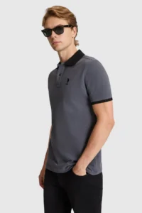 US Polo Assn. Men Anthracite Regular Fit Polo Shirt Collar Basic T-Shirt - Image 3