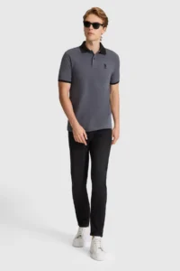 US Polo Assn. Men Anthracite Regular Fit Polo Shirt Collar Basic T-Shirt - Image 4